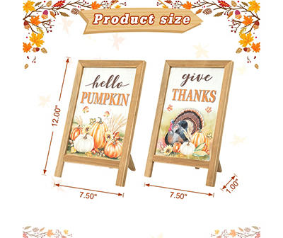 "Hello Pumpkin" & "Give Thanks" Pumpkin & Turkey 2-Piece Easel Tabletop Decor Set