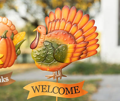 "Welcome" Turkey & "Give Thanks" Cornucopia 2-Piece Yard Stake Set