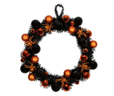 18" Orange & Black Spider & Ornament Wreath