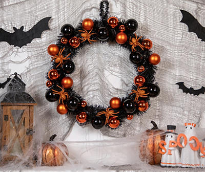 18" Orange & Black Spider & Ornament Wreath