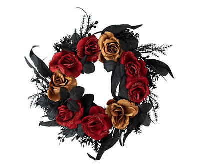 22" Rose & Black Foliage Wreath