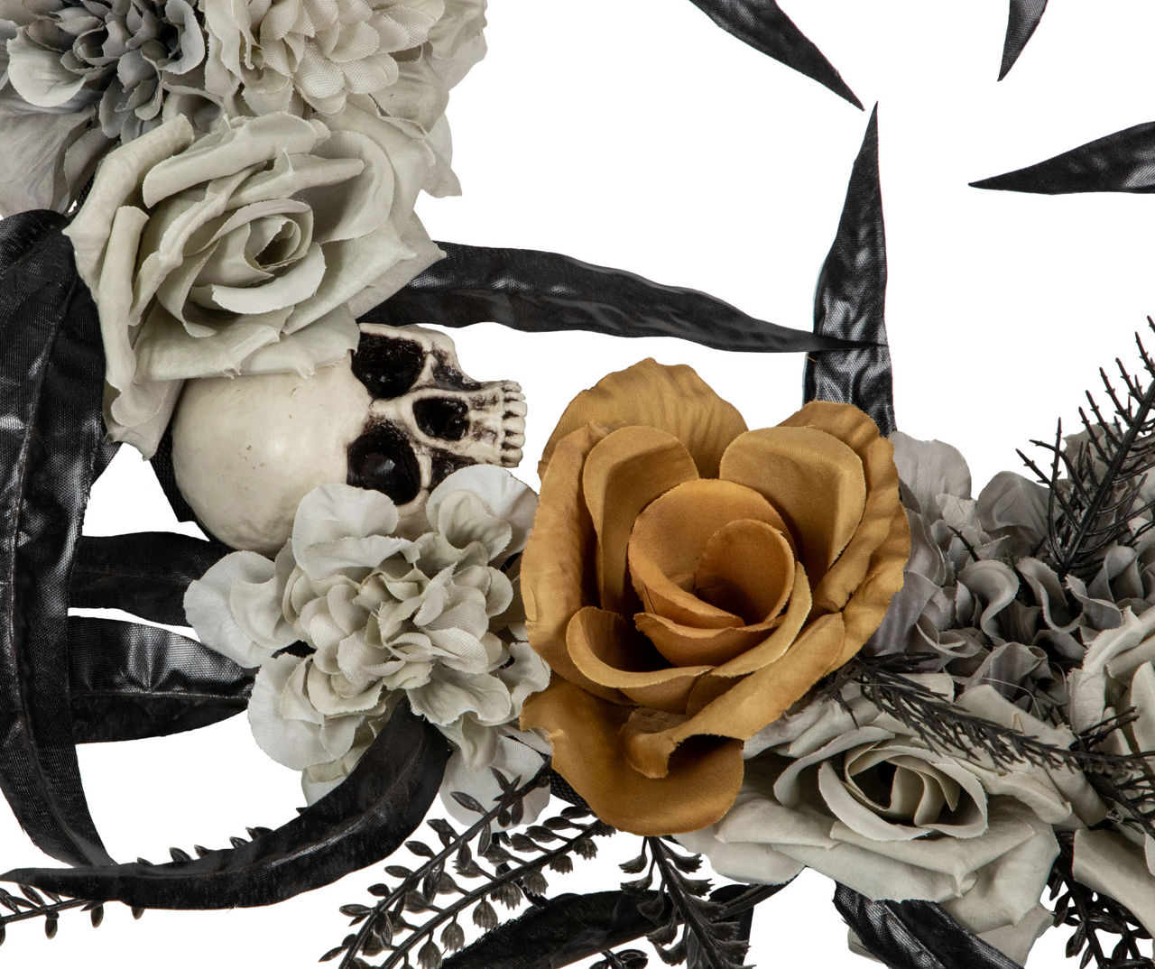 14" Skull, Rose & Leaf Wreath