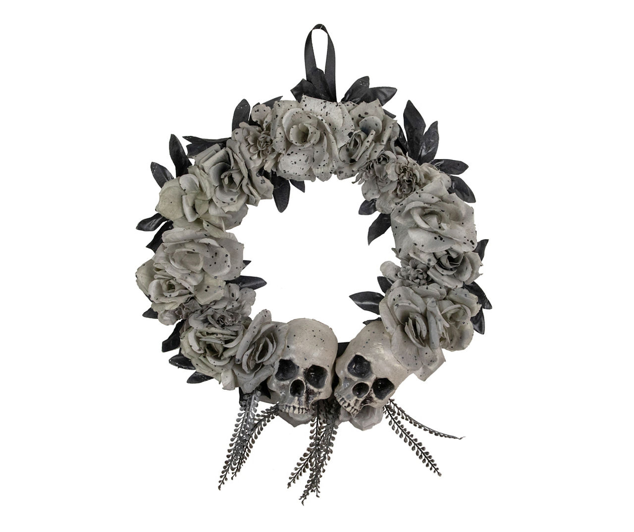 16" Skull, Rose & Leaf Wreath