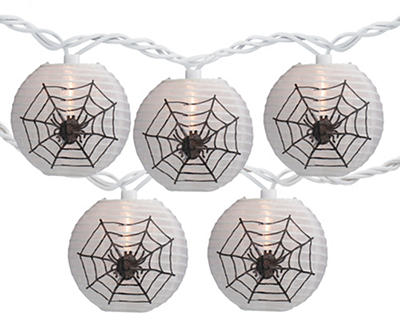 White Spider & Spider-Web Paper Lantern Light Set, 10-Lights