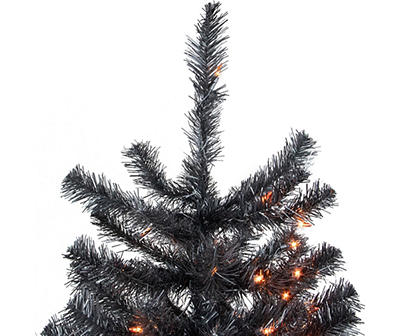 6' Black Noble Spruce Pre-Lit Artificial Tree with Orange Lights