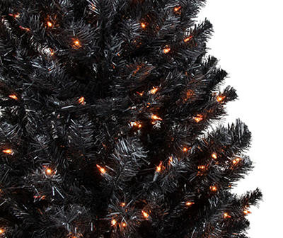 6' Black Noble Spruce Pre-Lit Artificial Tree with Orange Lights