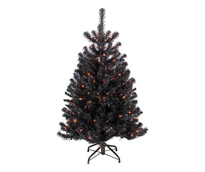 4' Black Nobile Spruce Pre-Lit Artificial Tree with Orange Lights