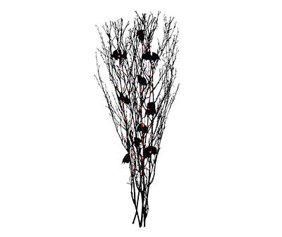 4' Black Glitter Bat & Twig Branch  Display with Orange Lights