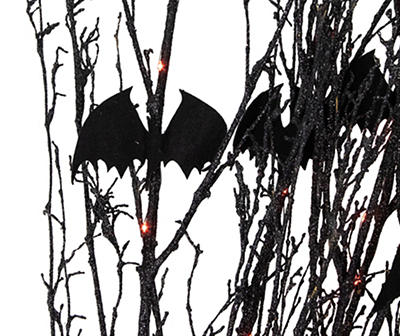 4' Black Glitter Bat & Twig Branch  Display with Orange Lights