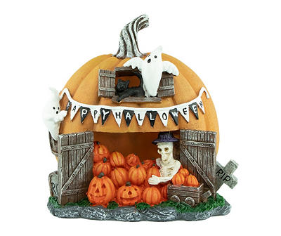 "Happy Halloween" Skeleton & Ghost Pumpkin LED Tabletop Decor