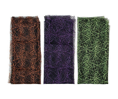 Purple, Orange & Green Spider-Web Fabric Decor, 3-Pack