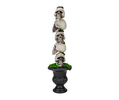 16" Skull Tower Topiary in Urn