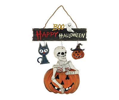 "Happy Halloween" Skeleton, Cat, Ghost & Pumpkin Hanging Wall Decor