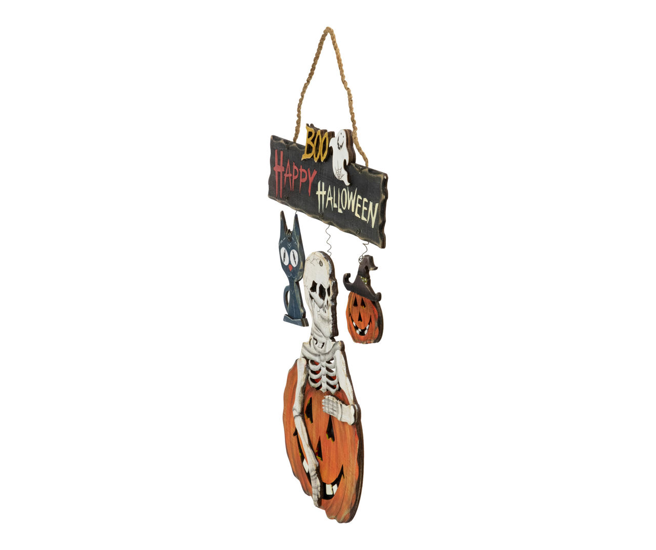 "Happy Halloween" Skeleton, Cat, Ghost & Pumpkin Hanging Wall Decor