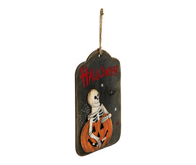 "Halloween" Skeleton in Pumpkin Hanging Wall Decor