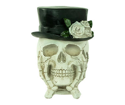 Rose Top Hat Skull Tabletop Decor