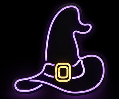 15" Purple LED Neon Witch Hat Window Silhouette