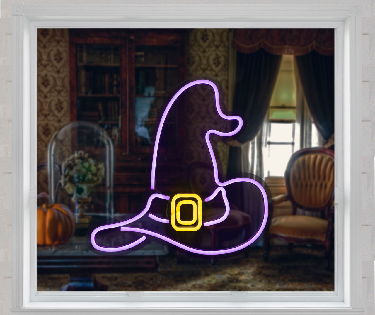 15" Purple LED Neon Witch Hat Window Silhouette