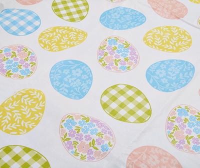 White & Pastel Patterned Egg Round Plastic Tablecloth, (60")