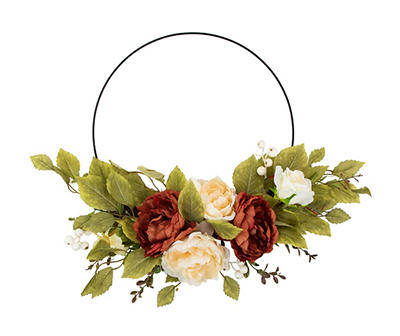 22" Red & White Floral & Berry Hoop Wreath