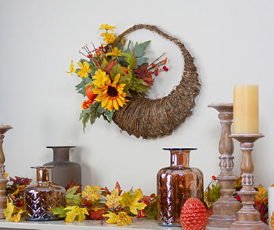 20" Sunflower, Pumpkin & Berry Cornucopia Wreath