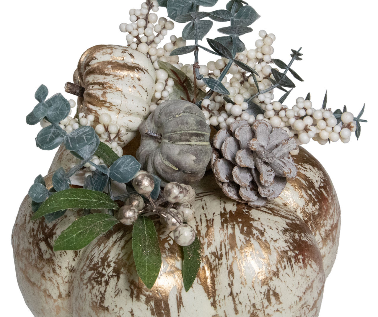 9" White & Gold Distressed Plastic Pumpkin