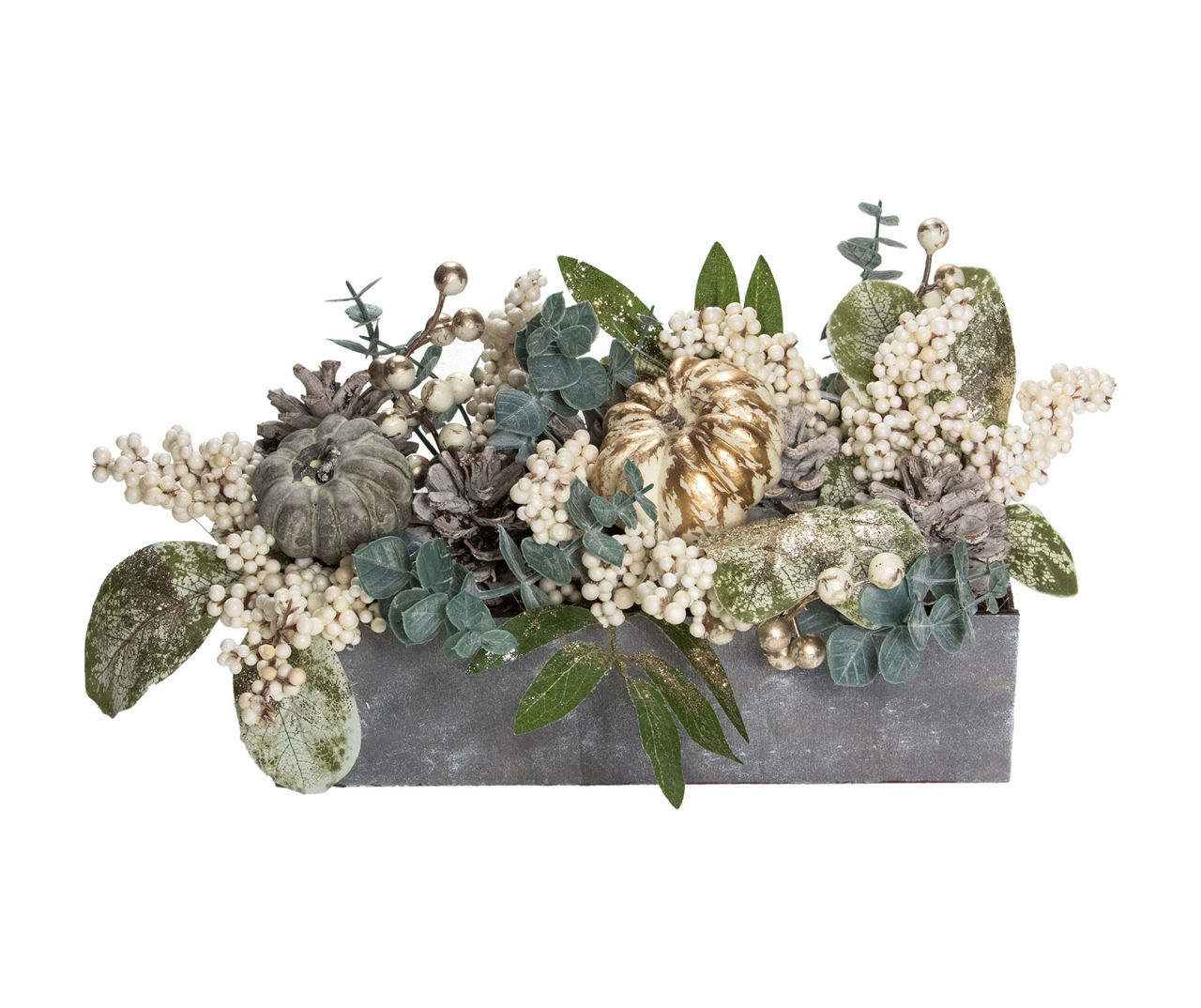 Pumpkin, Berry & Leaf Floral Centerpiece in Gray Box