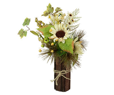 White Sunflower, Berry & Pine Needle Floral Arrangement