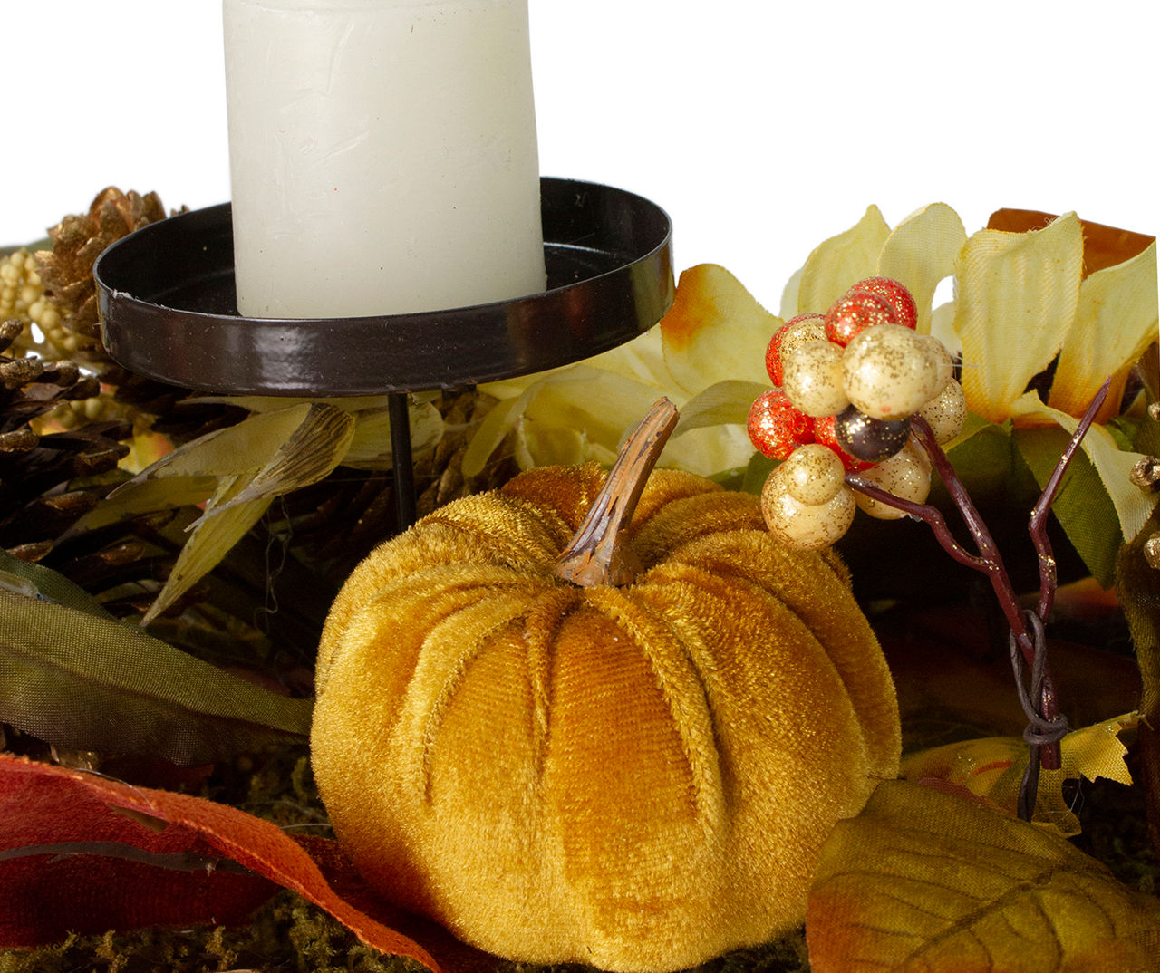 Sunflower, Pumpkin & Pinecone 3-Tier Candle Holder in "Grateful" Whitewash