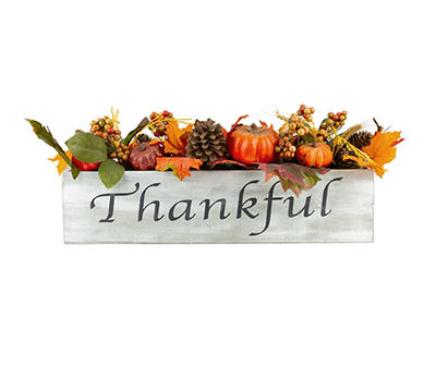Pumpkin, Pinecone & Berry Centerpiece in "Thankful" Whitewash Box