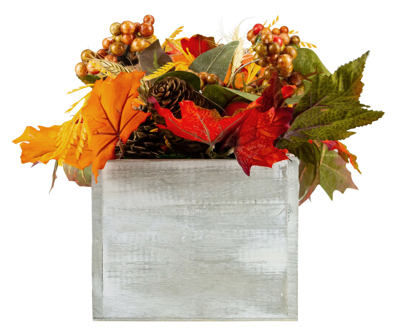 Pumpkin, Pinecone & Berry Centerpiece in "Thankful" Whitewash Box
