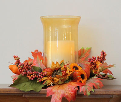 Pillar Candle Holder with Leaf, Pumpkin & Berry Ring
