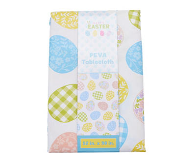 White & Pastel Patterned Egg Plastic Tablecloth, (52" x 90")