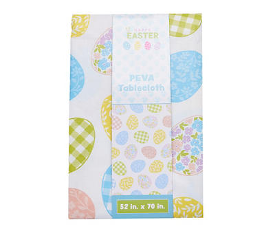 White & Pastel Patterned Egg Plastic Tablecloth, (52" x 70")