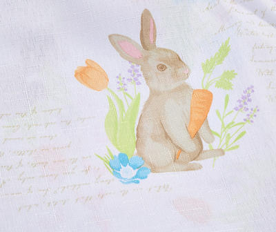 White & Brown Spring Bunny Fabric Tablecloth, (60" x 102")