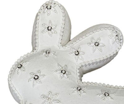 White Floral Rabbit Shaped Decorative Pillow