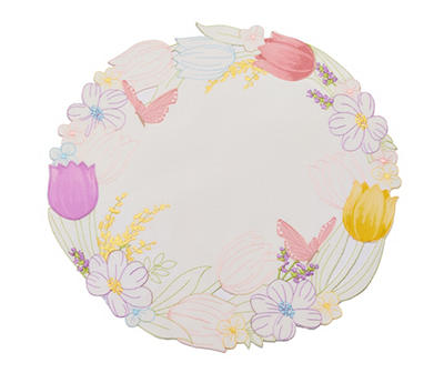 Ivory & Pastel Floral Shaped Round Placemat