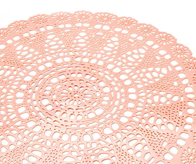 Pink Crochet-Style Cutout Round Vinyl Placemat