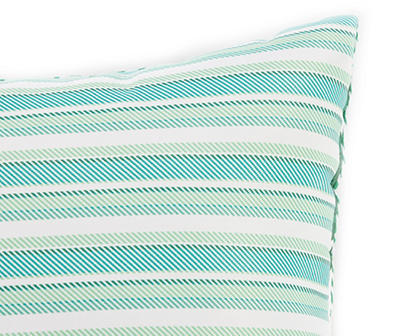 Palm Leaf & Stripe Embroidered Outdoor Throw Pillow
