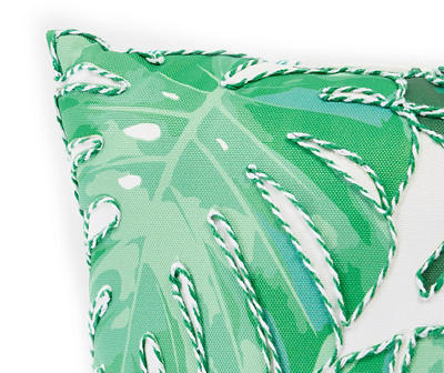 Palm Leaf & Stripe Embroidered Outdoor Throw Pillow