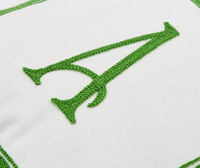 "A" White & Green Border Monogram Throw Pillow