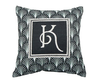 "K" Black Scallop Monogram Throw Pillow