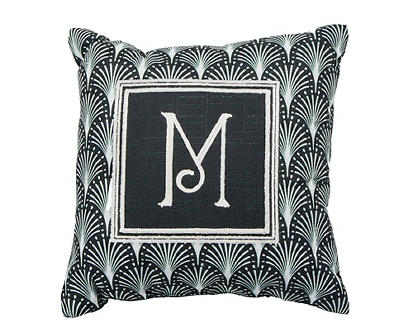 "M" Black Scallop Monogram Throw Pillow