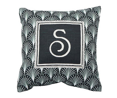 "S" Black Scallop Monogram Throw Pillow