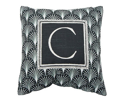 "C" Black Scallop Monogram Throw Pillow
