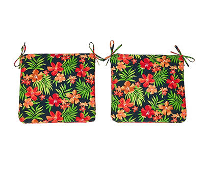 Red Tropical Reversible Outdoor Seat Pads, 2-Pack