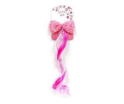 Nicole Miller Pink Sequin Hair Bow With Faux Hair Extension