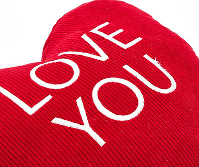 "Love You" Red Corduroy Heart Decorative Pillow