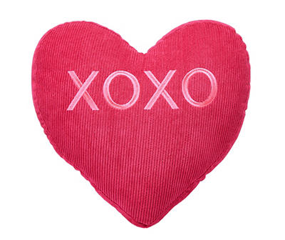 "XOXO" Pink Corduroy Heart Decorative Pillow