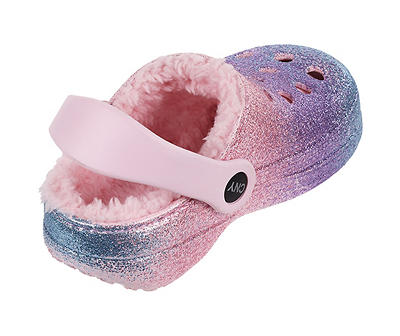 Toddler M Pink & Purple Glitter Ombre Faux Fur-Lined Clog